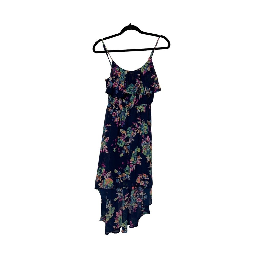 Arizona jeans co. Blue purple ruffled high low sleeveless dress women small 1522